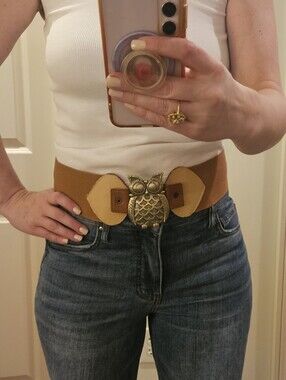 Stretch Belt with Owl Buckle One Size Boho Woodland